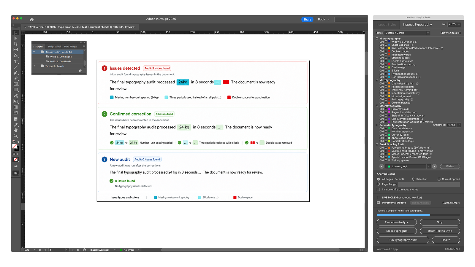 UI-15 — Recommended verification loop: issues detected, confirmed correction, and a clean new audit