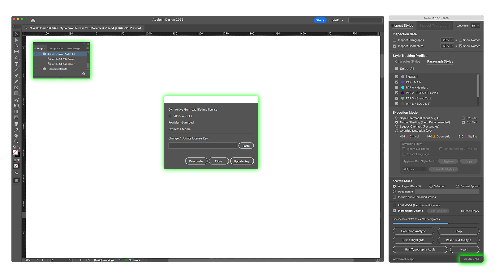 UI-19 — Open license status from the KEY control to review, update, or deactivate the current entitlement